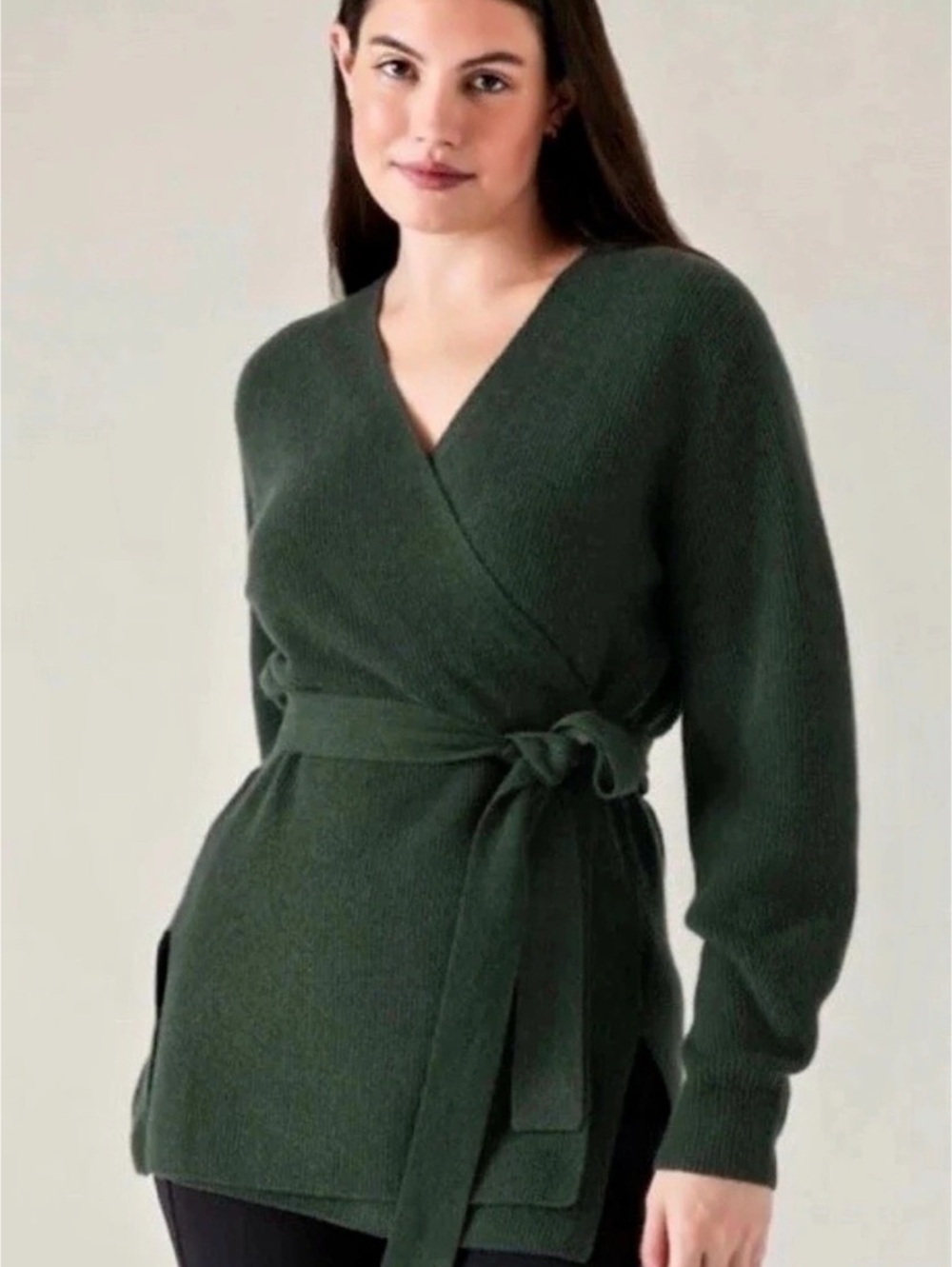 Athleta Alpine Wrap Sweater Small Seaweed Snack green NWT Cashmere Merino blend